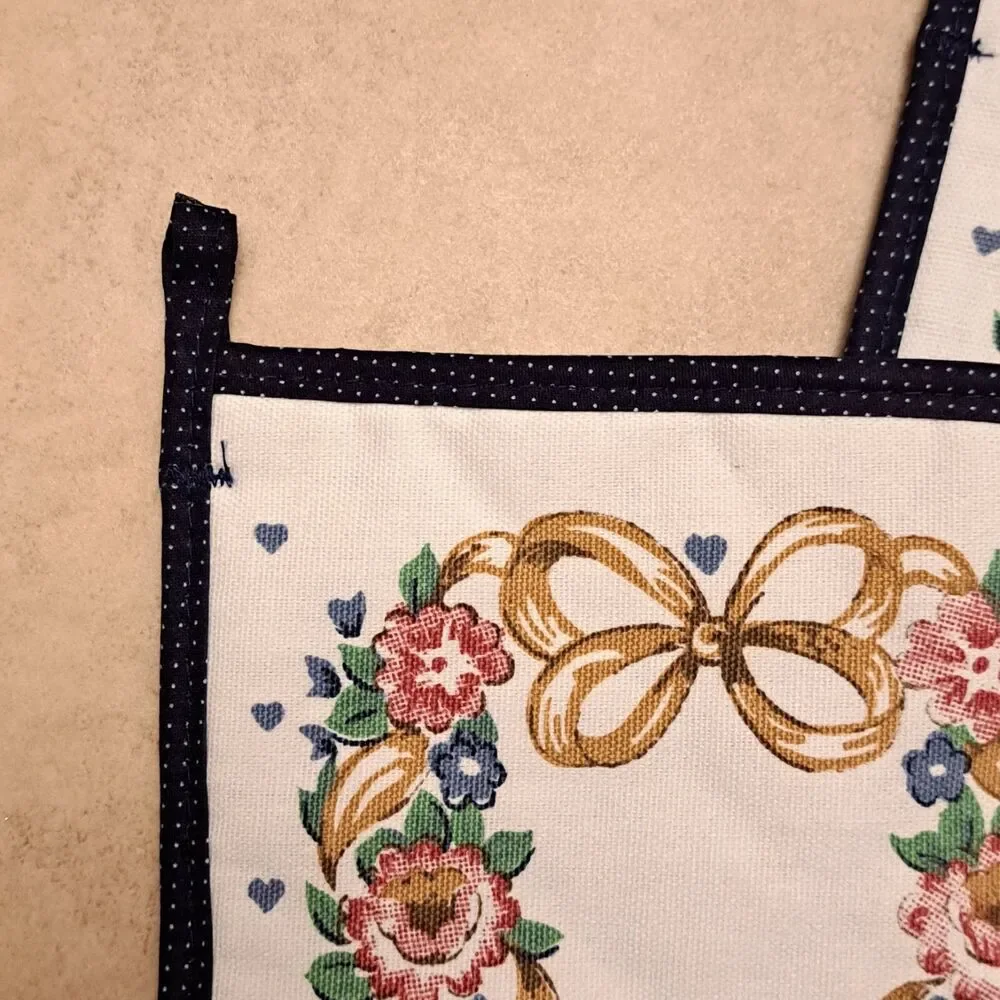 Vintage Skilcraft Pot Holders Set Of 2 Floral Blue White Hot Holder